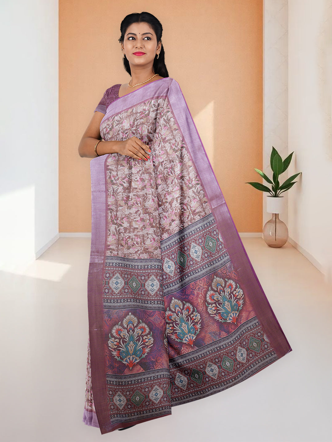 Women Purple Semi Linen Saree SL226