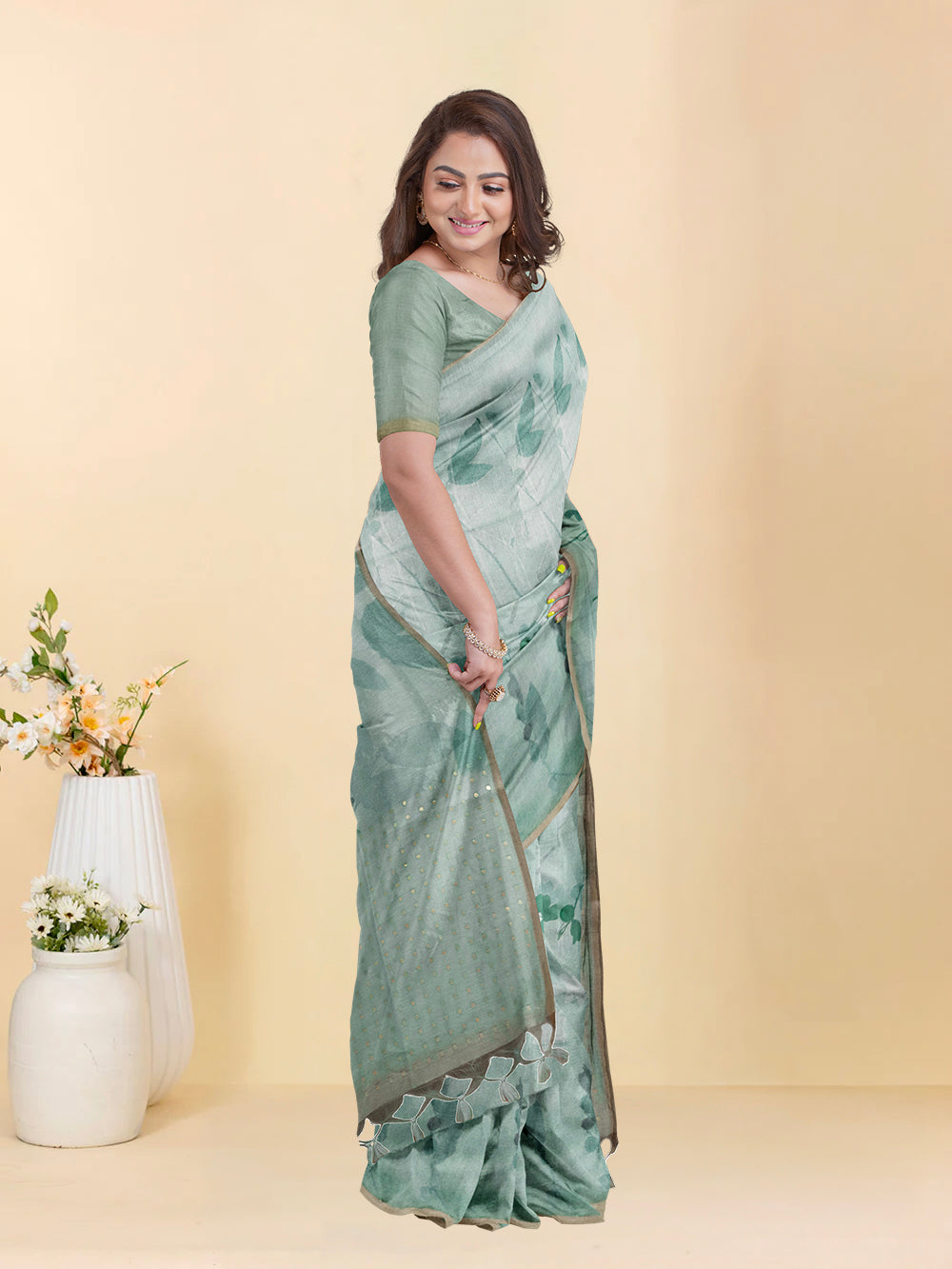 Women Mint Green Semi Tussar Saree ST276