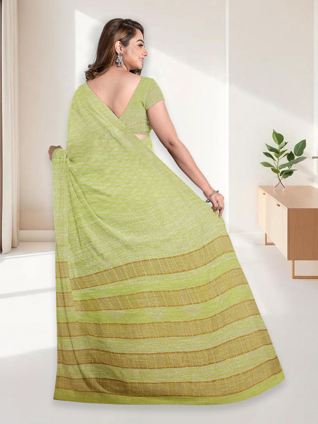 Women Light Yellow Semi Linen Saree SL231