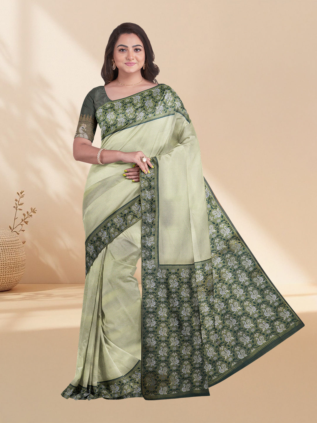 Couple Combo Shirt & Dhoti Set with Saree Green ASS71