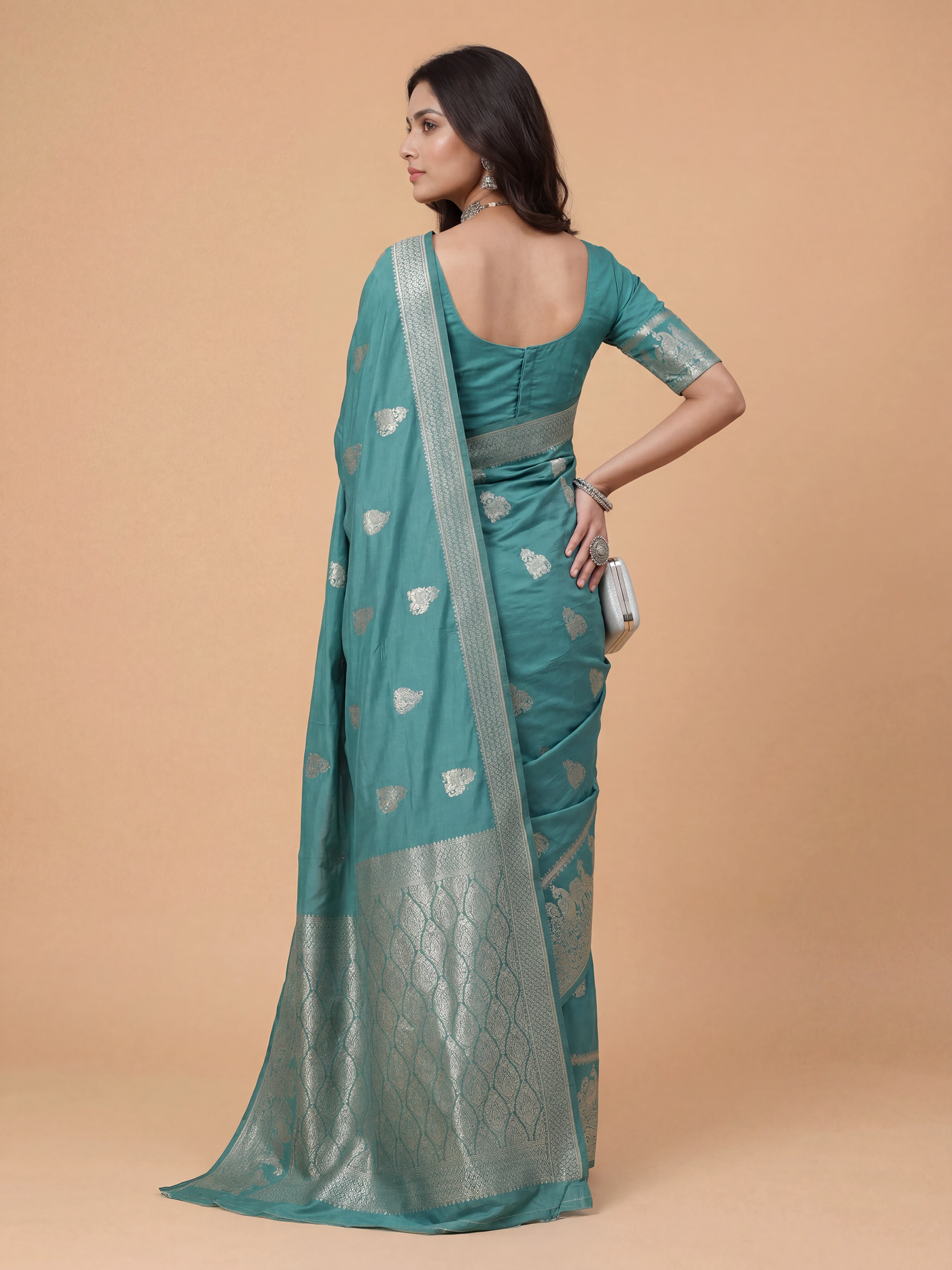 Women Semi Raw Silk Light Sea Green Saree SRS118
