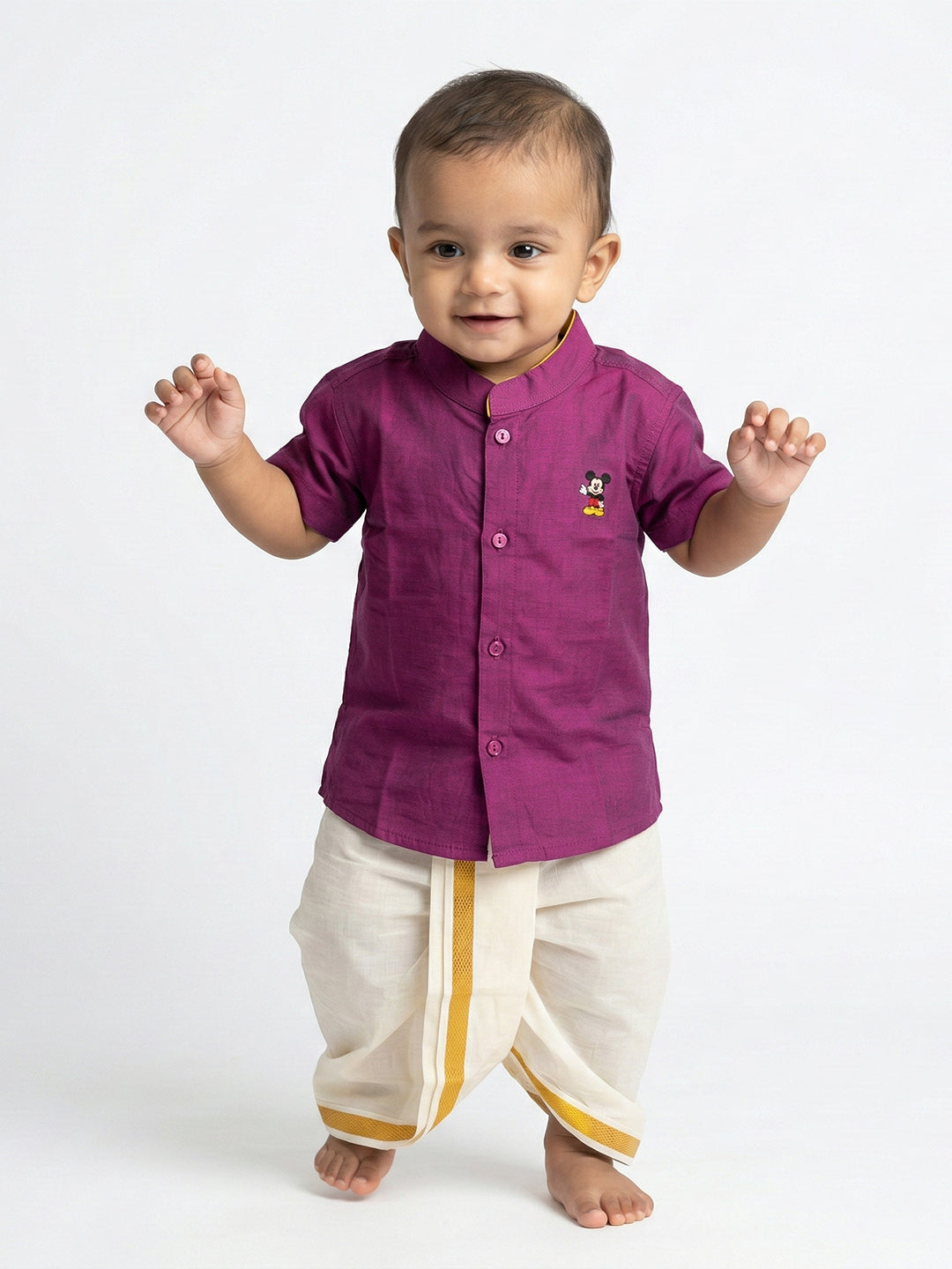 Born Baby Shirt with Pant and Panchakacham Set Purple G56