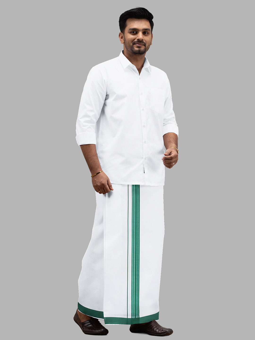 Men Green Fancy Border Single Layer Adjustable Pocket Dhoti GACF16