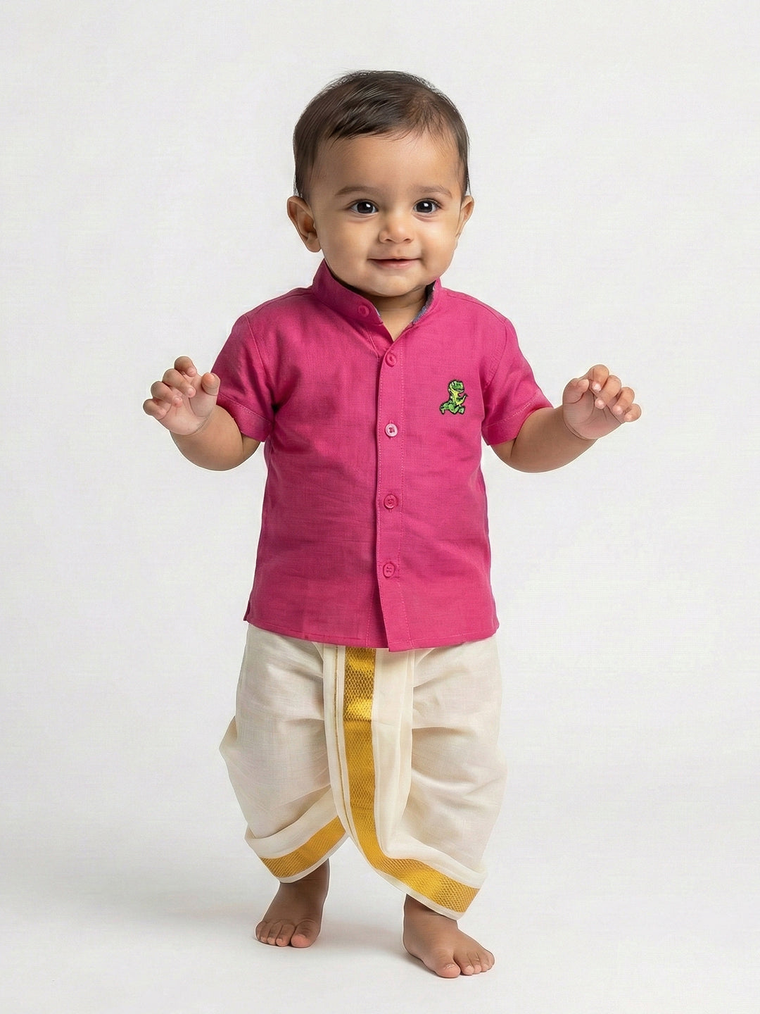 Born Baby Shirt with Pant and Panchakacham Set Pink G7