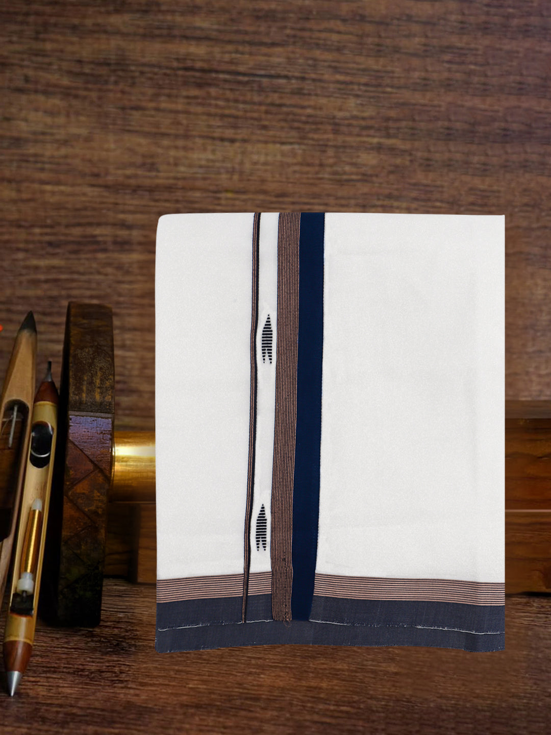 Men Premium Handloom White Dhoti with Fancy Border HLM88