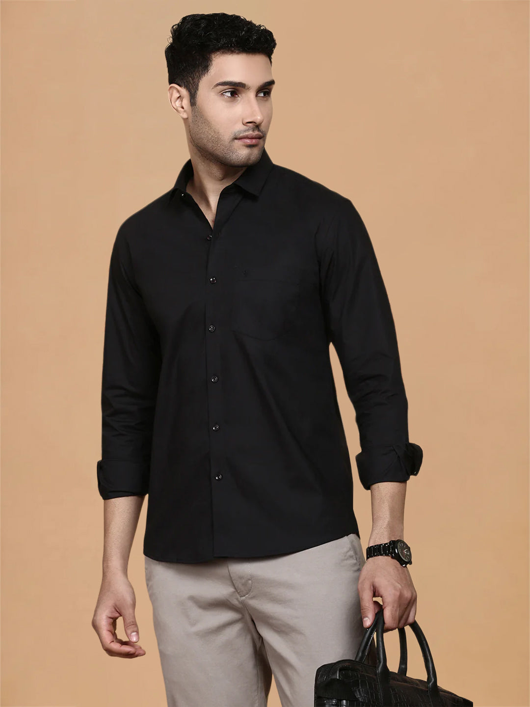 Cotton Spandex Black 2 Way Stretch Smart Fit Shirt LY10
