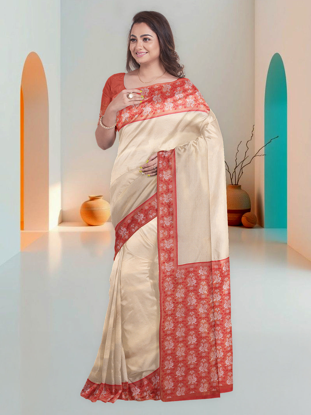 Couple Combo Shirt & Dhoti Set with Saree Gold ASS72