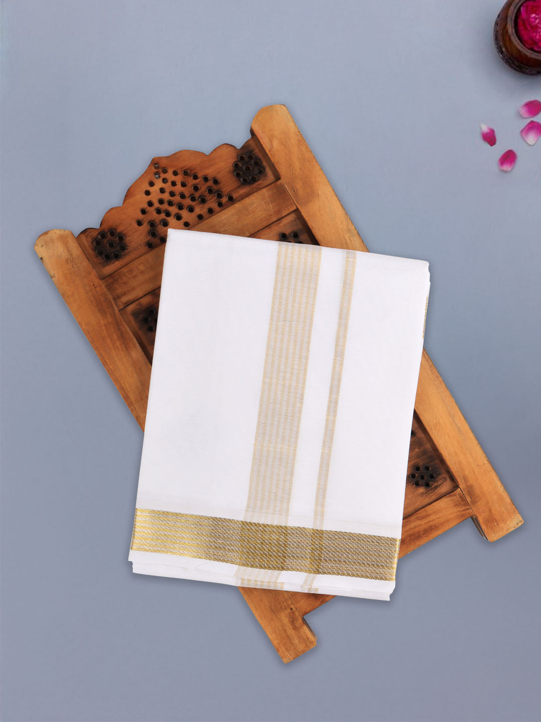 Men Premium Single Layer White Dhoti with Gold Jari Border Majesty