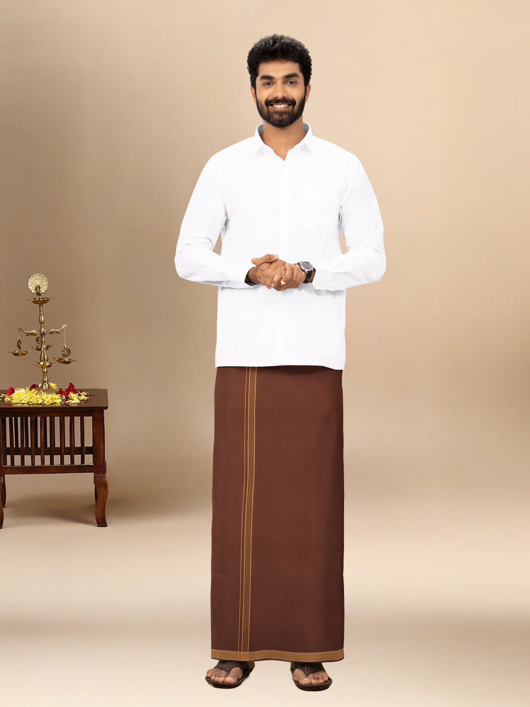 Men Cotton Blend Single Layer Maroon Dhoti with Fancy Border Charming Line 14