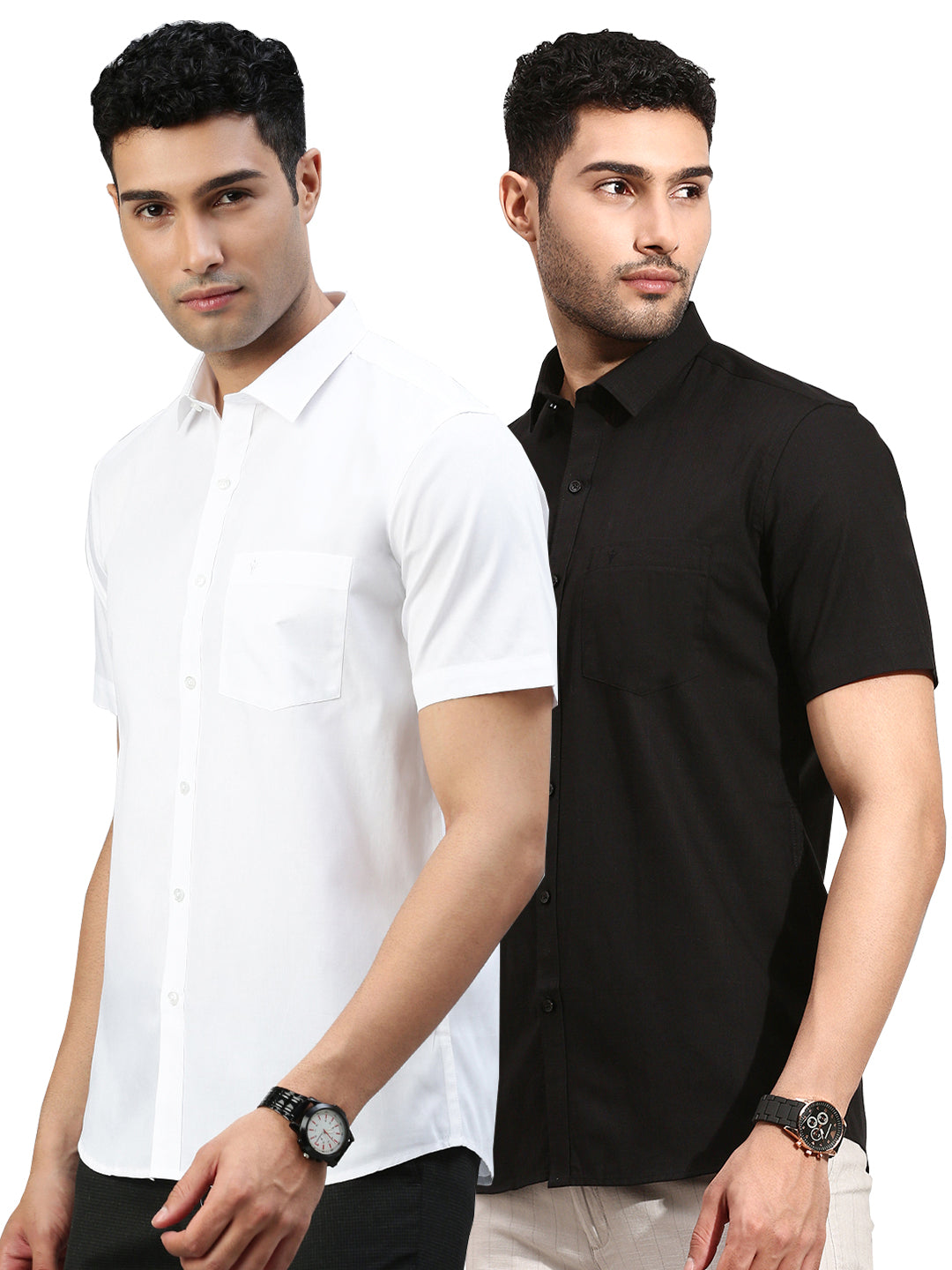 Men Black and White Half Sleeves Shirt Combo