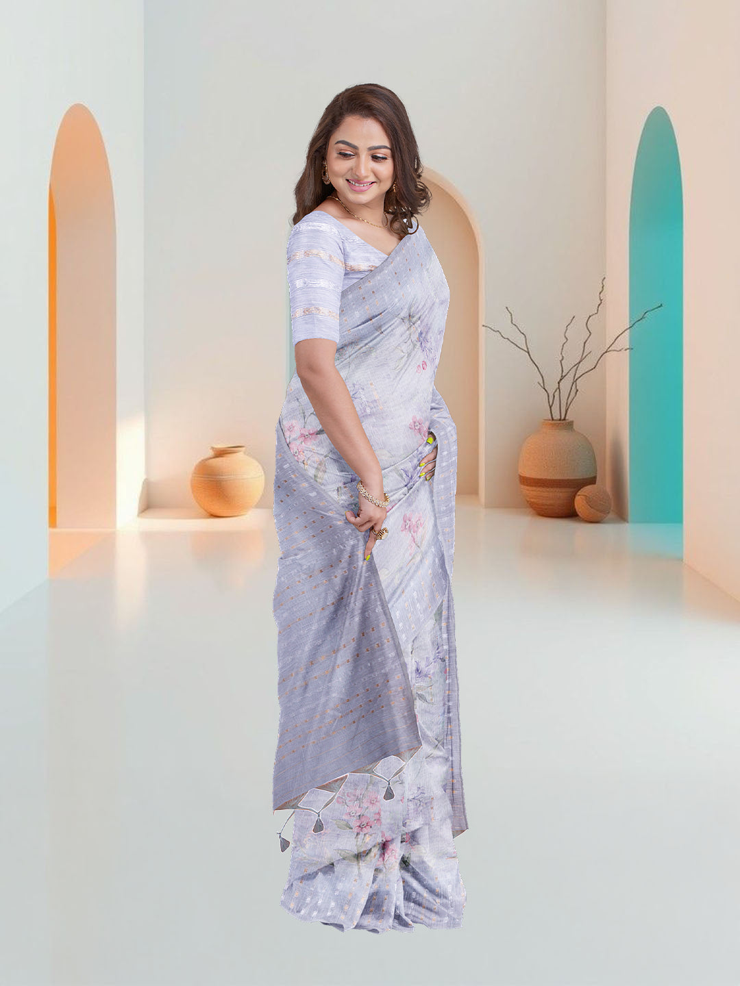 Women Light Blue Tissue Saree TS44