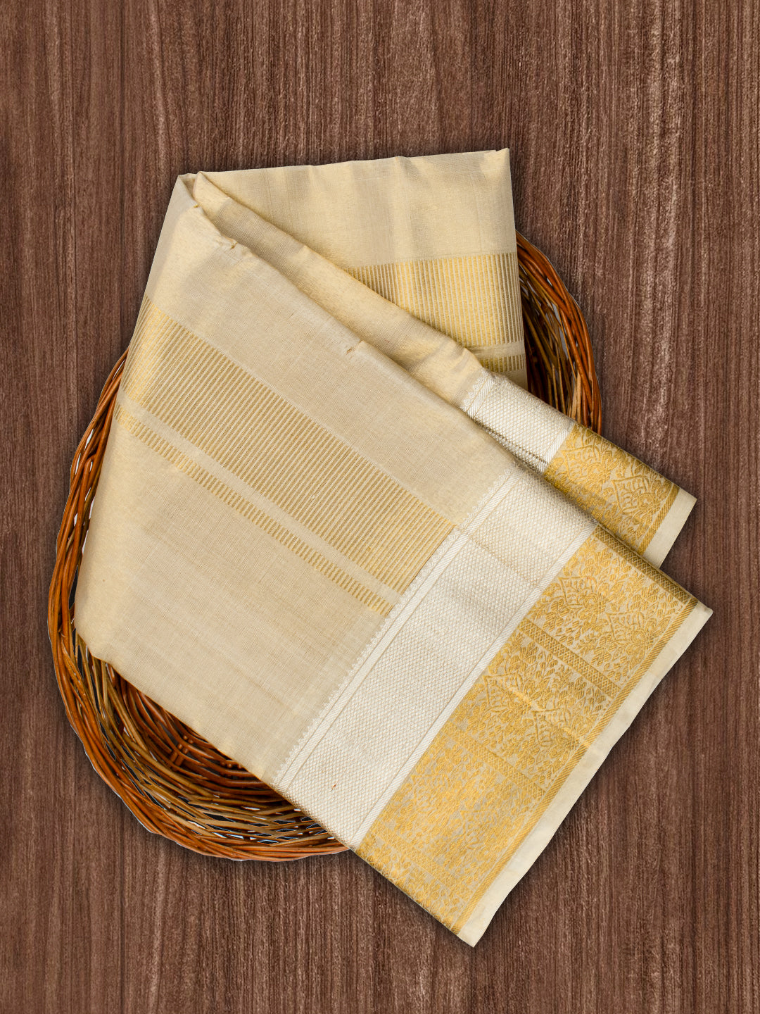 Men Premium Pure Silk Tissue Dhoti & Towel Set with 4 1/2" inch Jari Border Amirtham