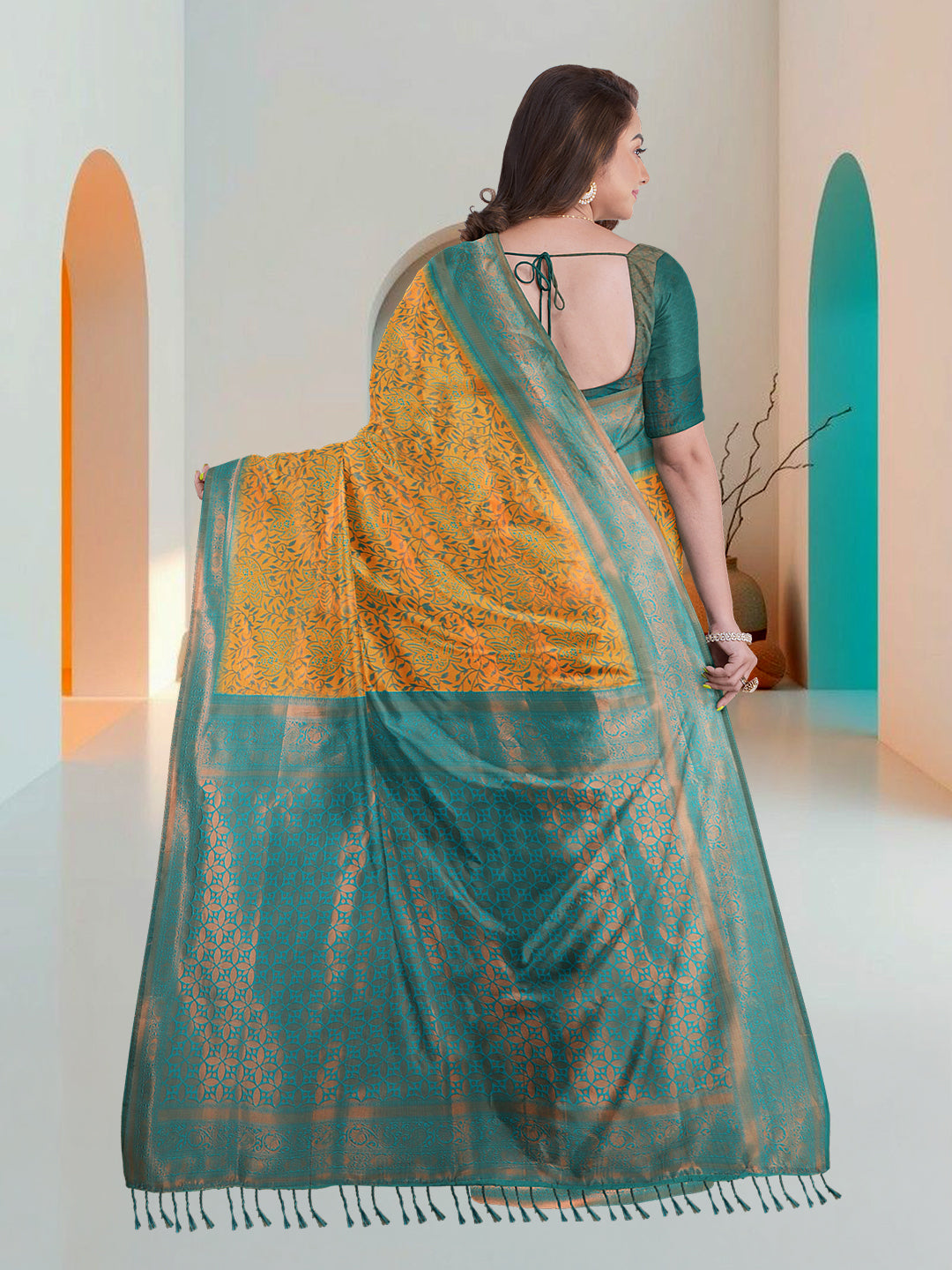 Women Yellow Art Silk Printed Saree ASS66