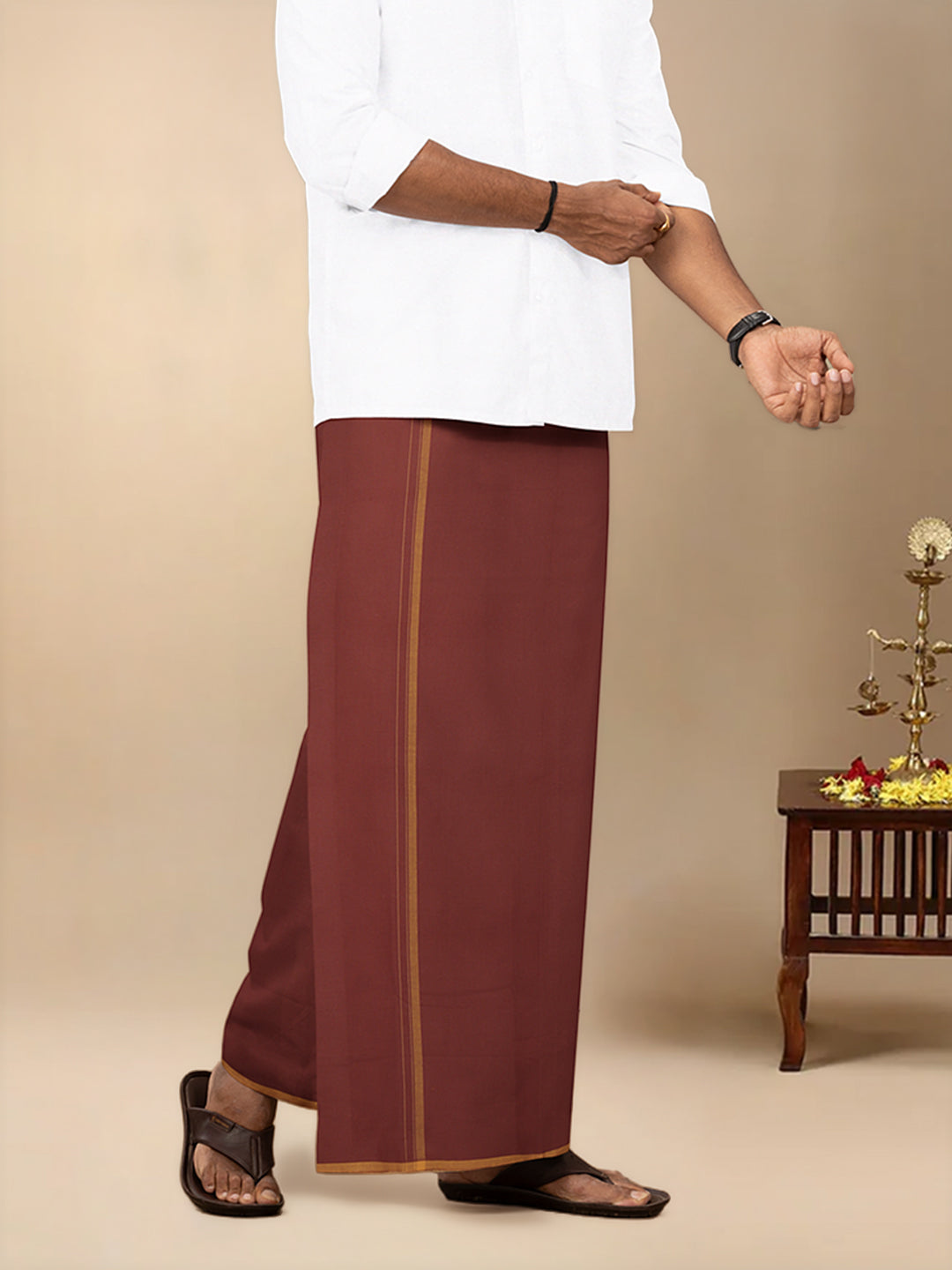 Men Cotton Blend Single Layer Maroon Dhoti with Fancy Border Enrich Colour 14