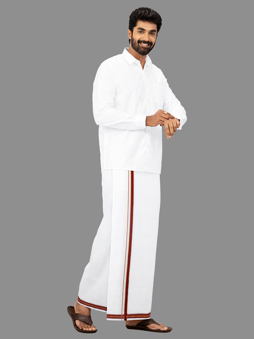 Men Maroon Fancy Border Single Dhoti Fancy Pet FP05