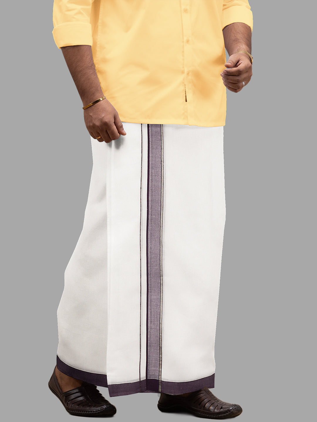 Mens Violet Fancy Jari Border Double Dhoti RSF03