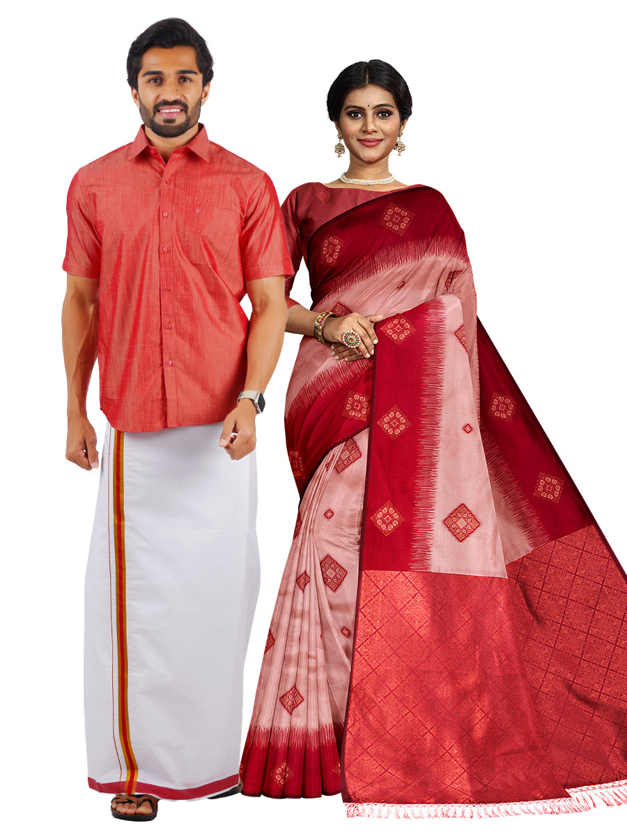 Matching Dhoti Shirt & Art Silk Saree Couple Combo SS92