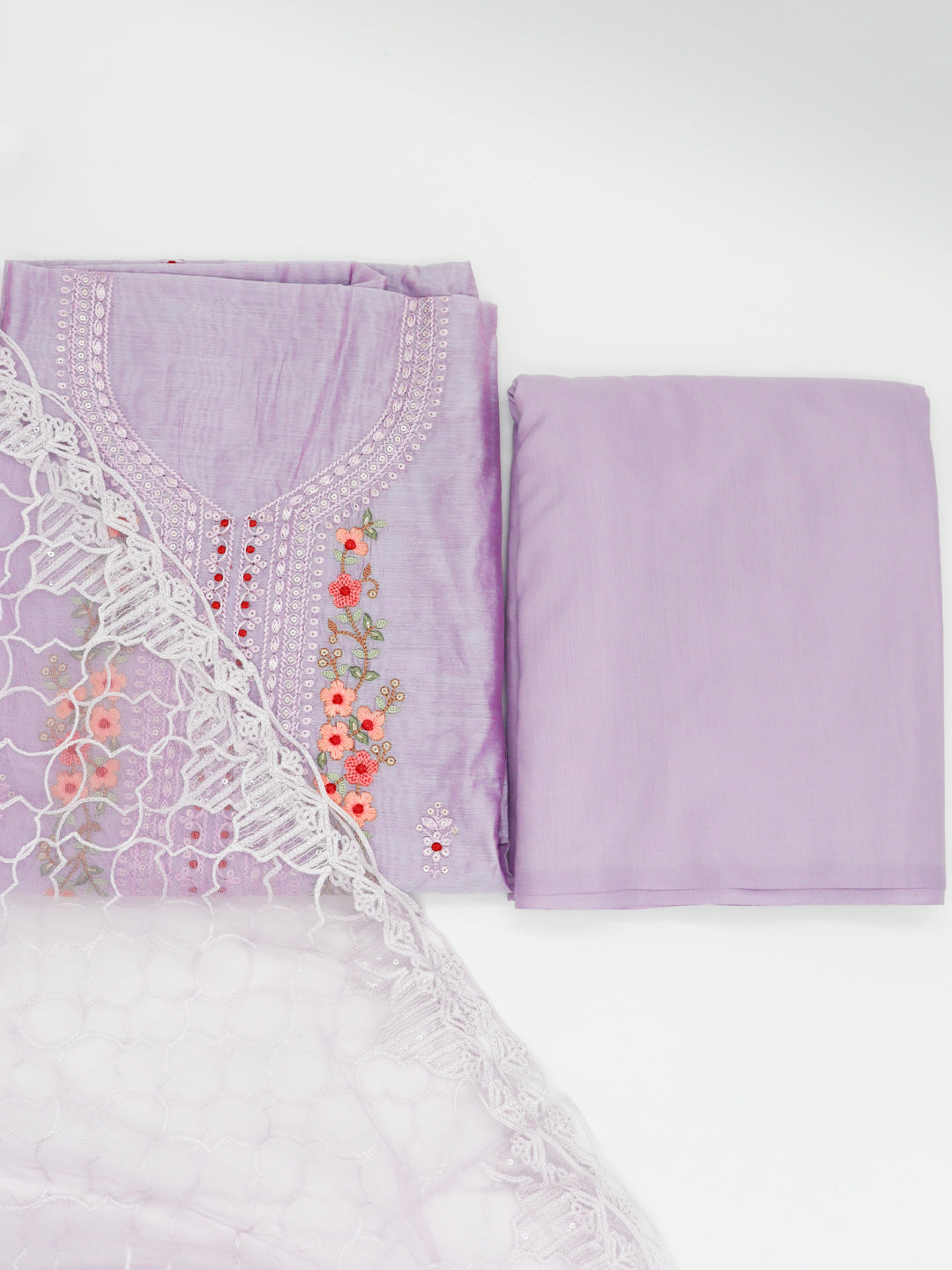 Women Cotton Embroidered Dress Material Violet DM358