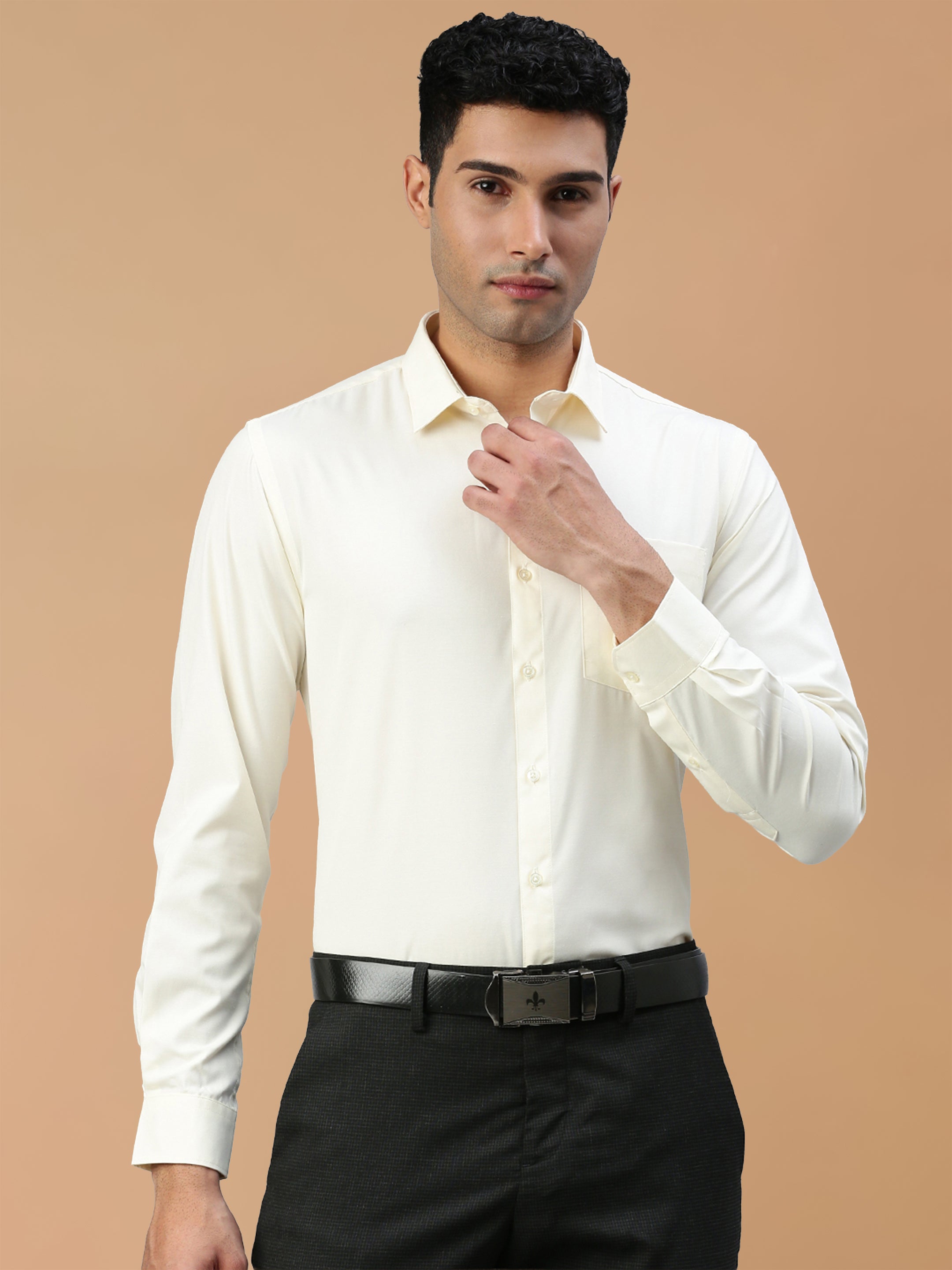 Cotton Rich Cream Regular Fit Shirt Kalyan