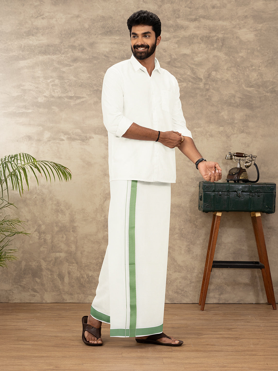 Men Kora Cotton Double Layer Dhoti with Fancy Border TKS16