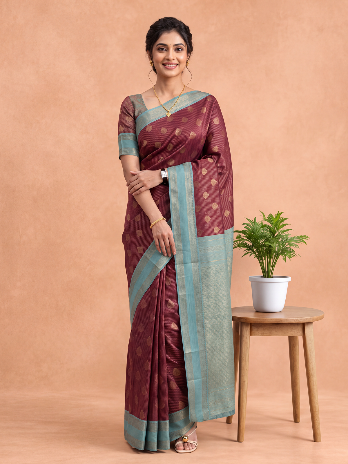 Women Art Silk Dark Purple with Blue Saree ASS153
