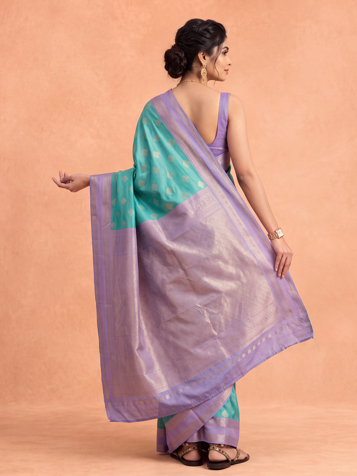 Women Art Silk Green with Purple Saree ASS155