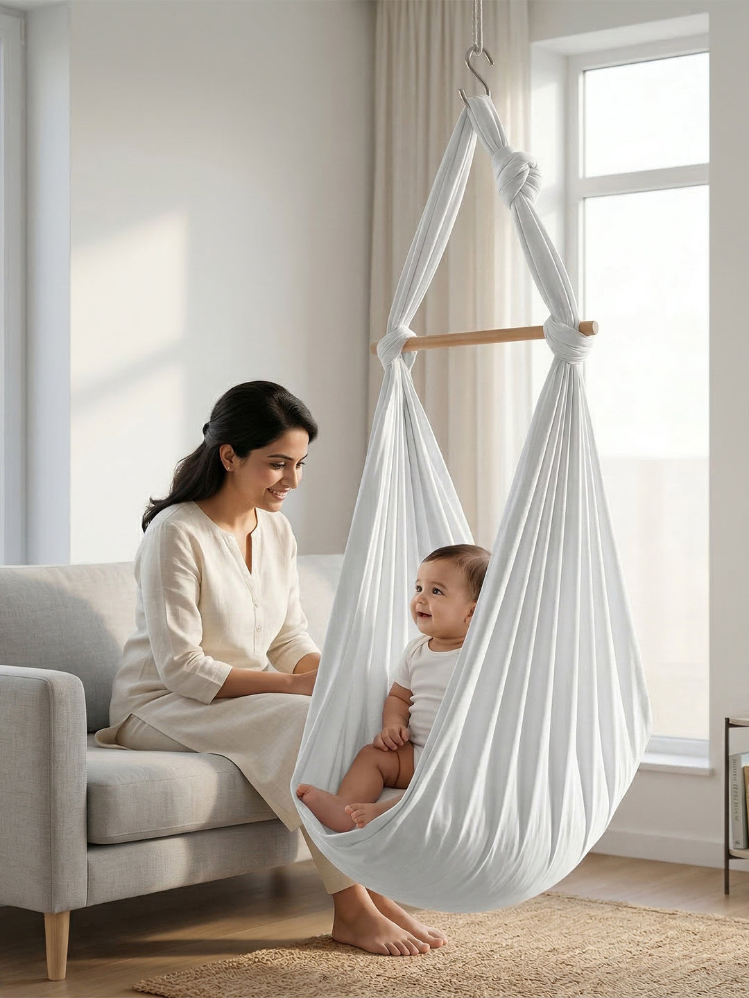 Premium Soft Cotton Baby Hammock White (Thottil/Jhula)
