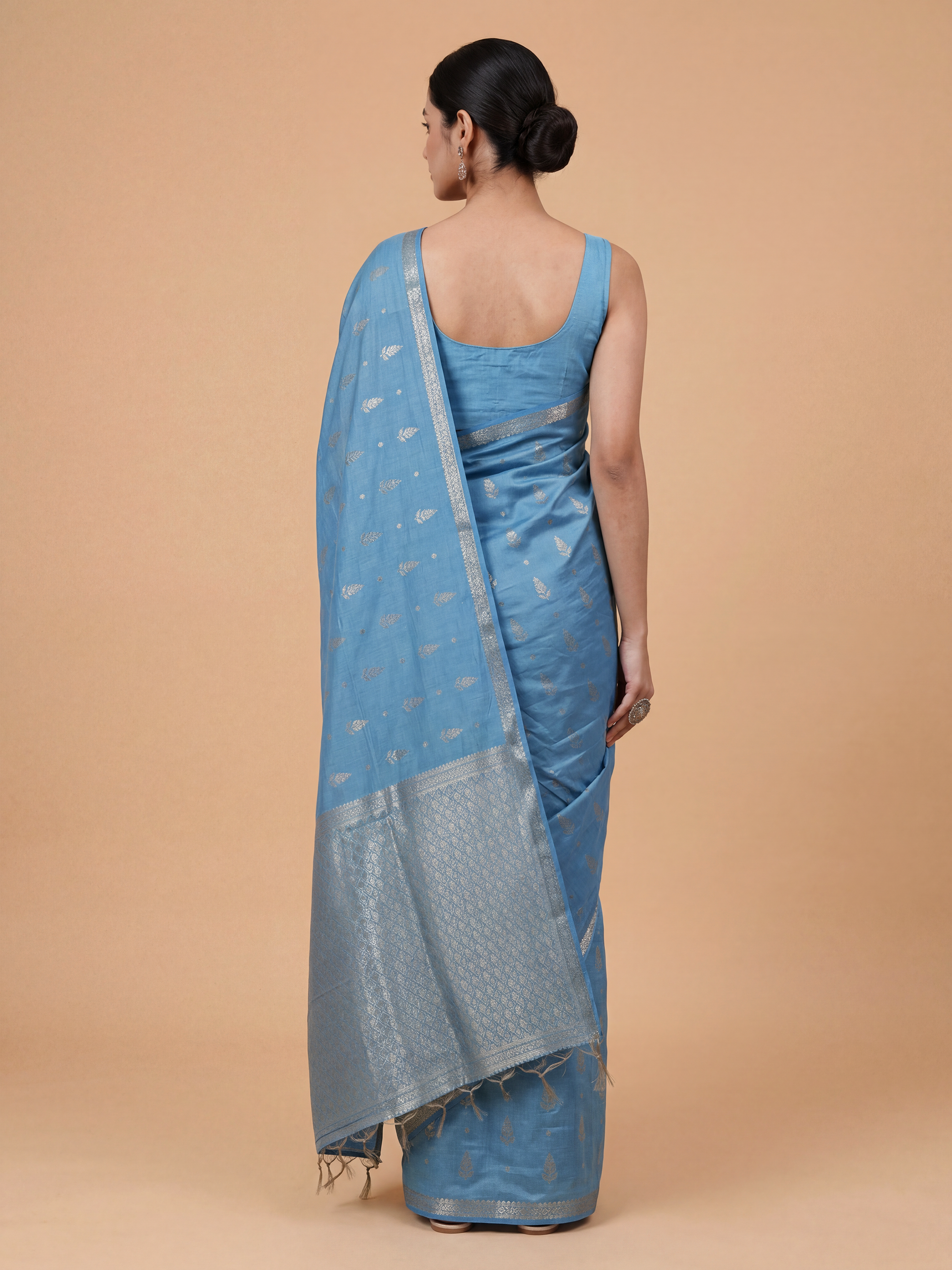 Women Semi Tussar Printed Blue Saree ST345