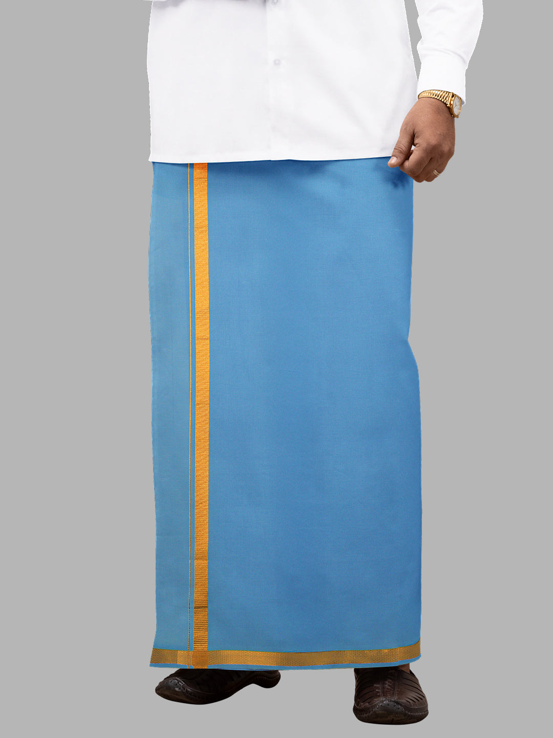 Men Blue Dhoti with Small Border Cosmic 4 (PLC)