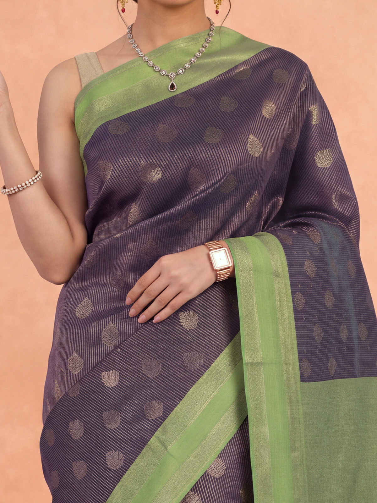 Women Art Silk Dark Blue with Green Saree ASS152