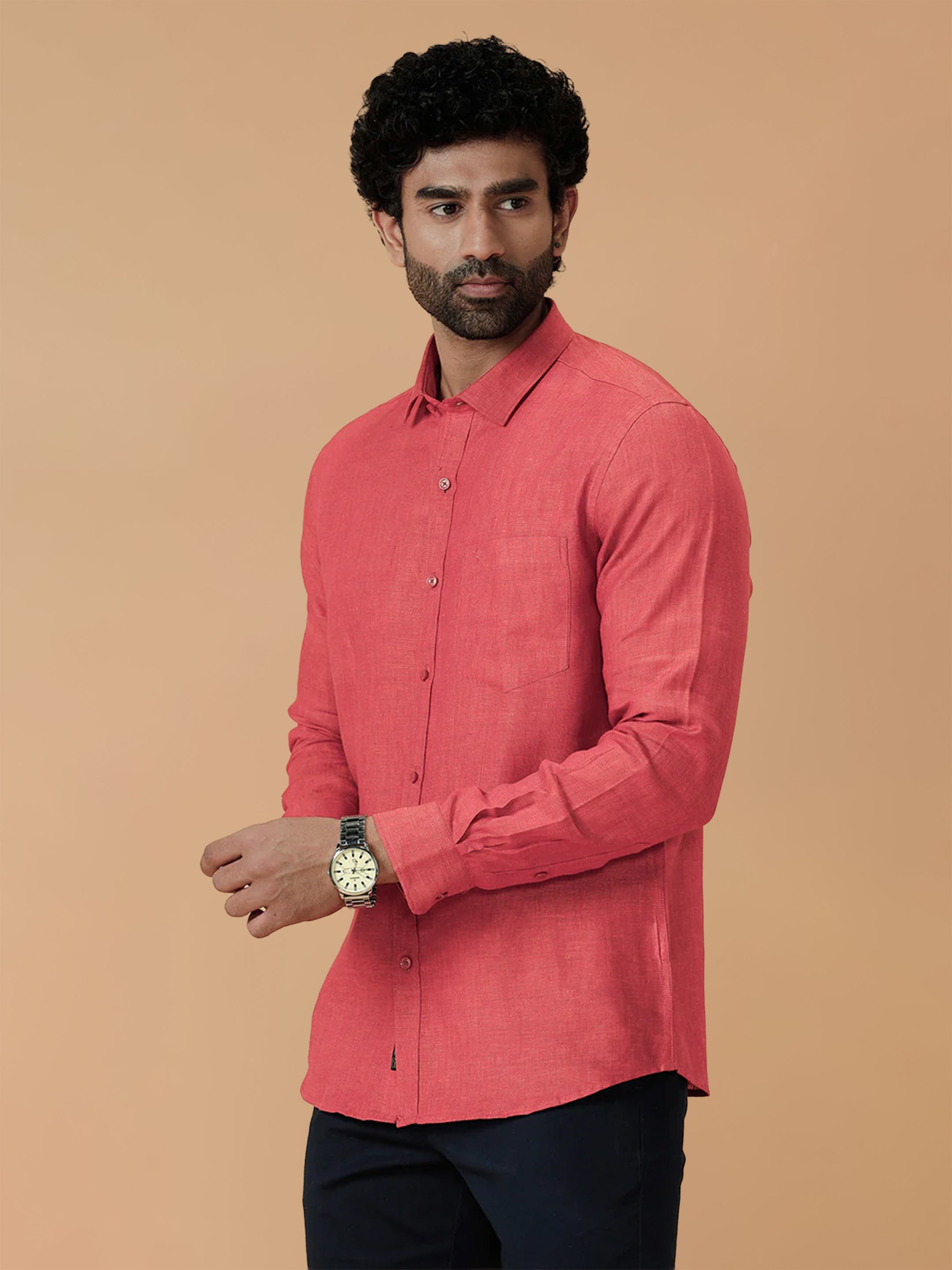 Pure Linen Vivid Red Smart Fit Shirt L14