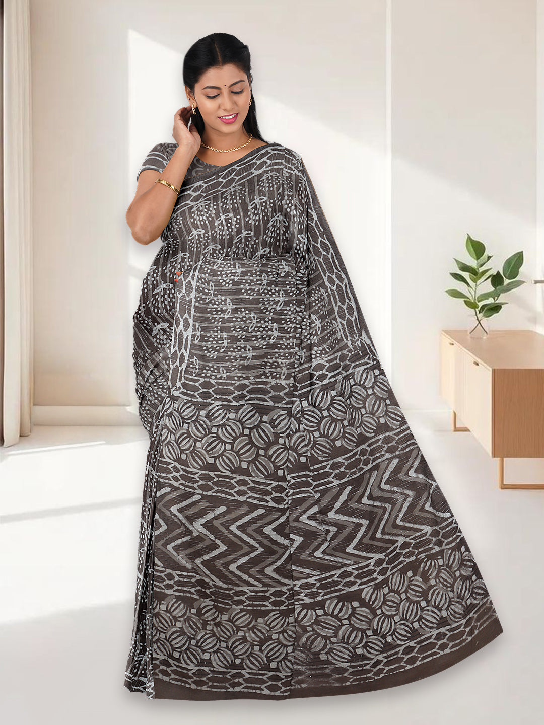 Women Brown Cotton Weaving Saree PCS195