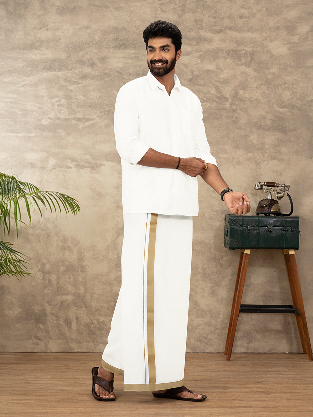 Men Kora Cotton Double Layer Dhoti with Fancy Border TKS14