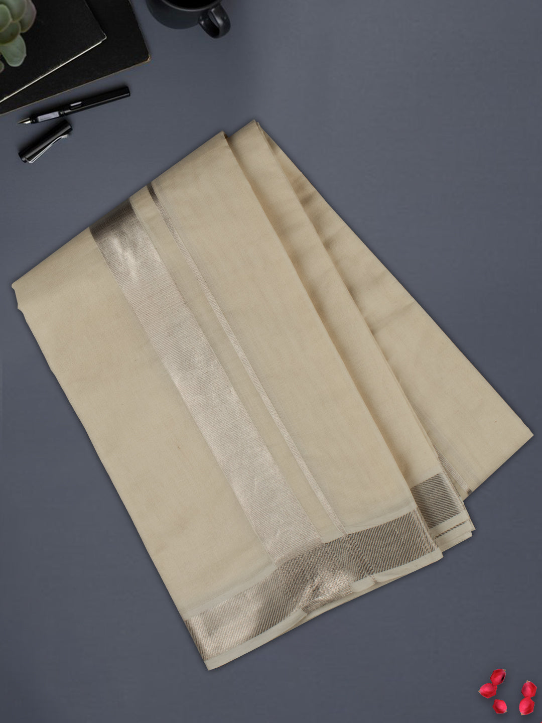 Men Premium Cotton Silver Border Double Dhoti Luxury Club