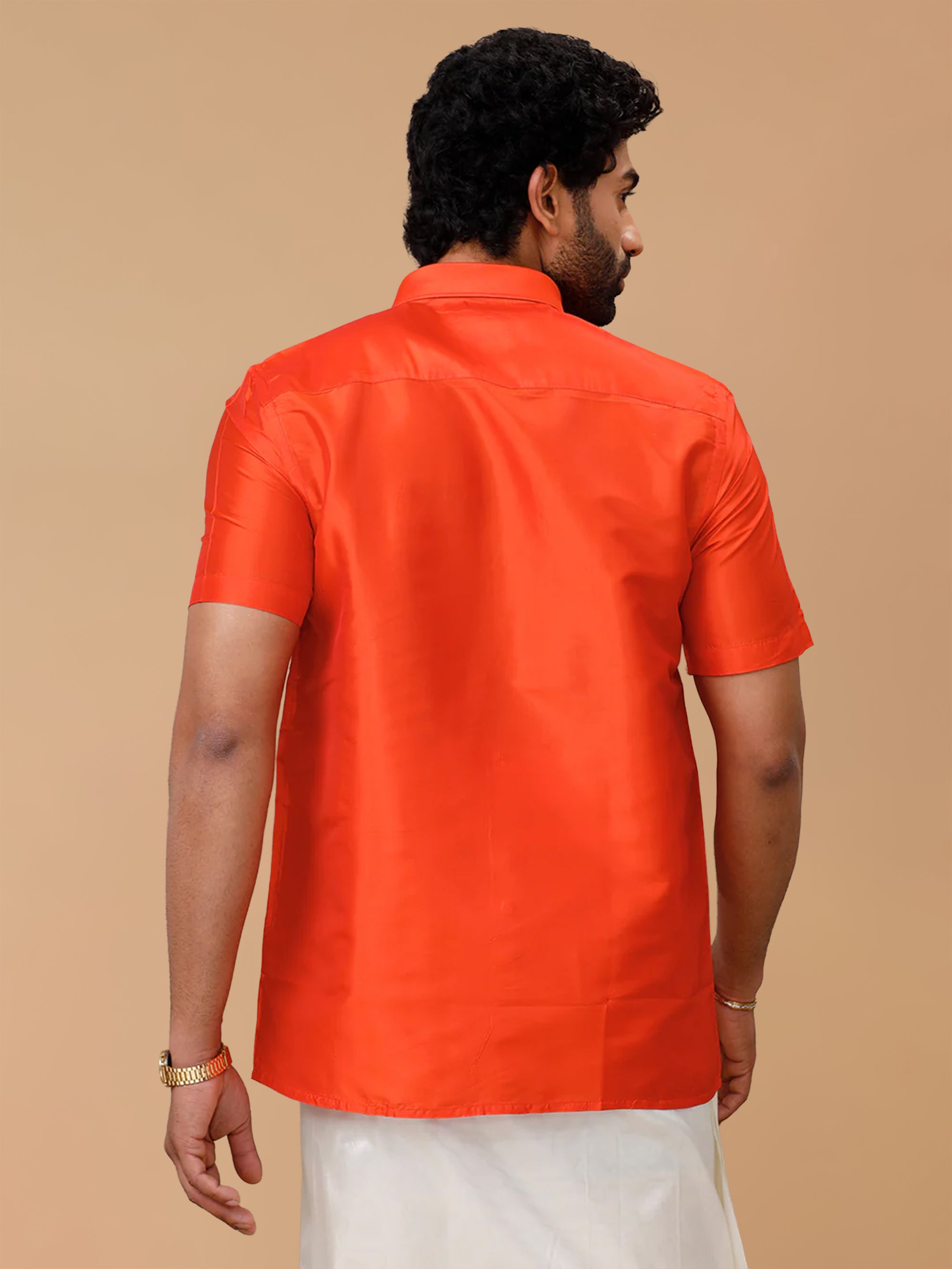 Silk Feel Dark Orange Shirt - Regular Fit