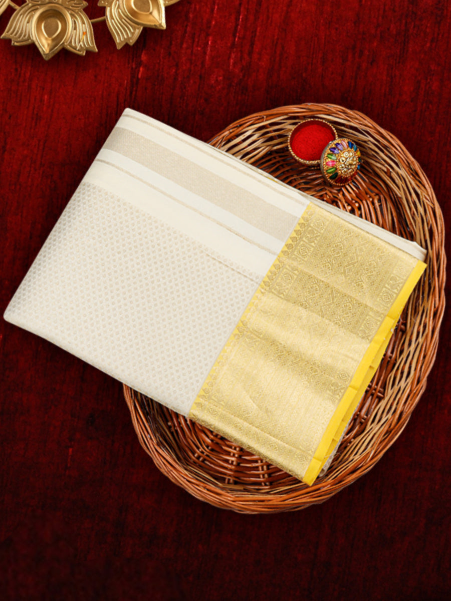 Premium Pure Silk Tissue Cream Dhoti with Angavastram "Agarshanaa"