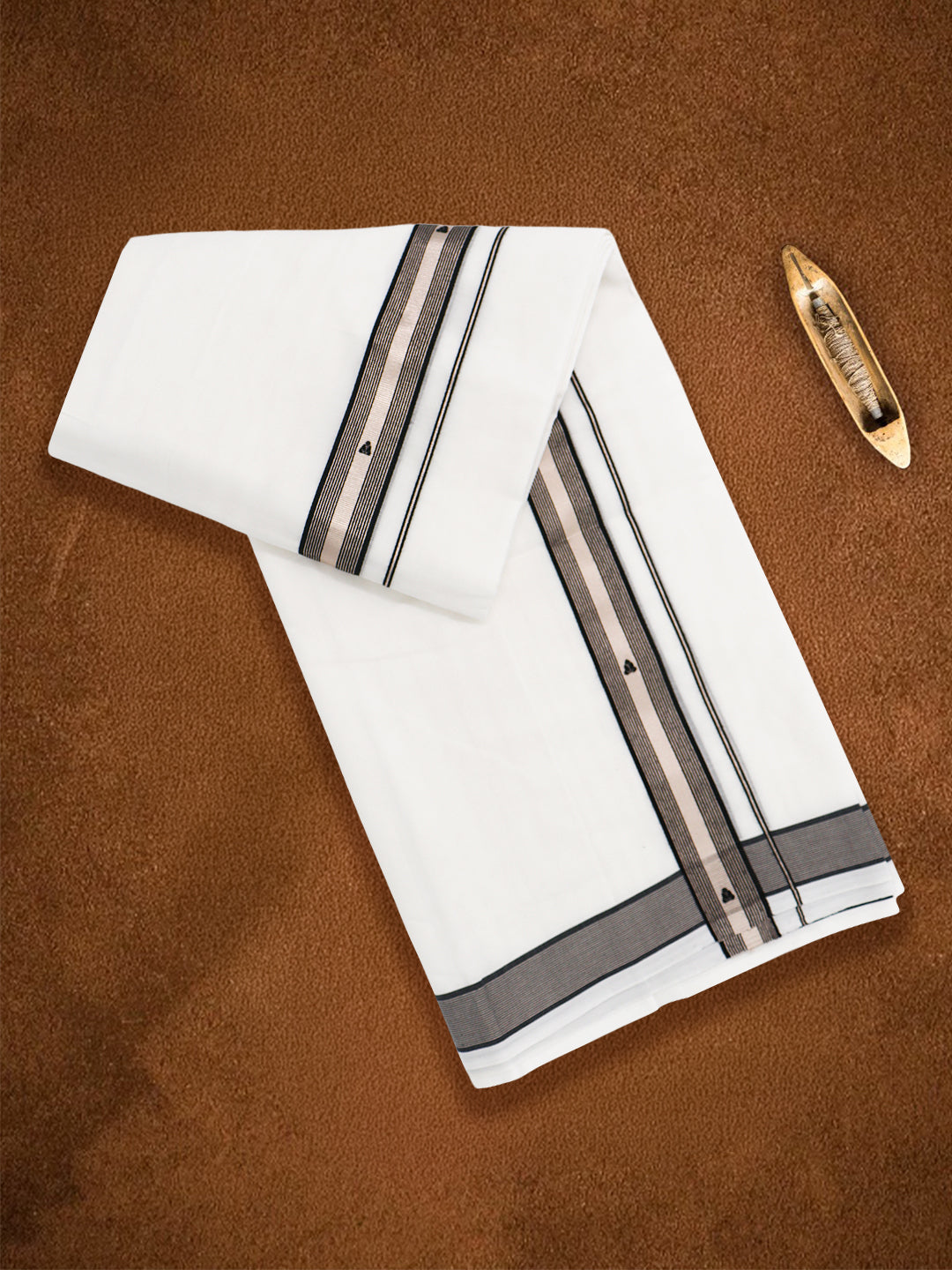 Men Premium Handloom White Dhoti with Fancy Jari Border HLM116