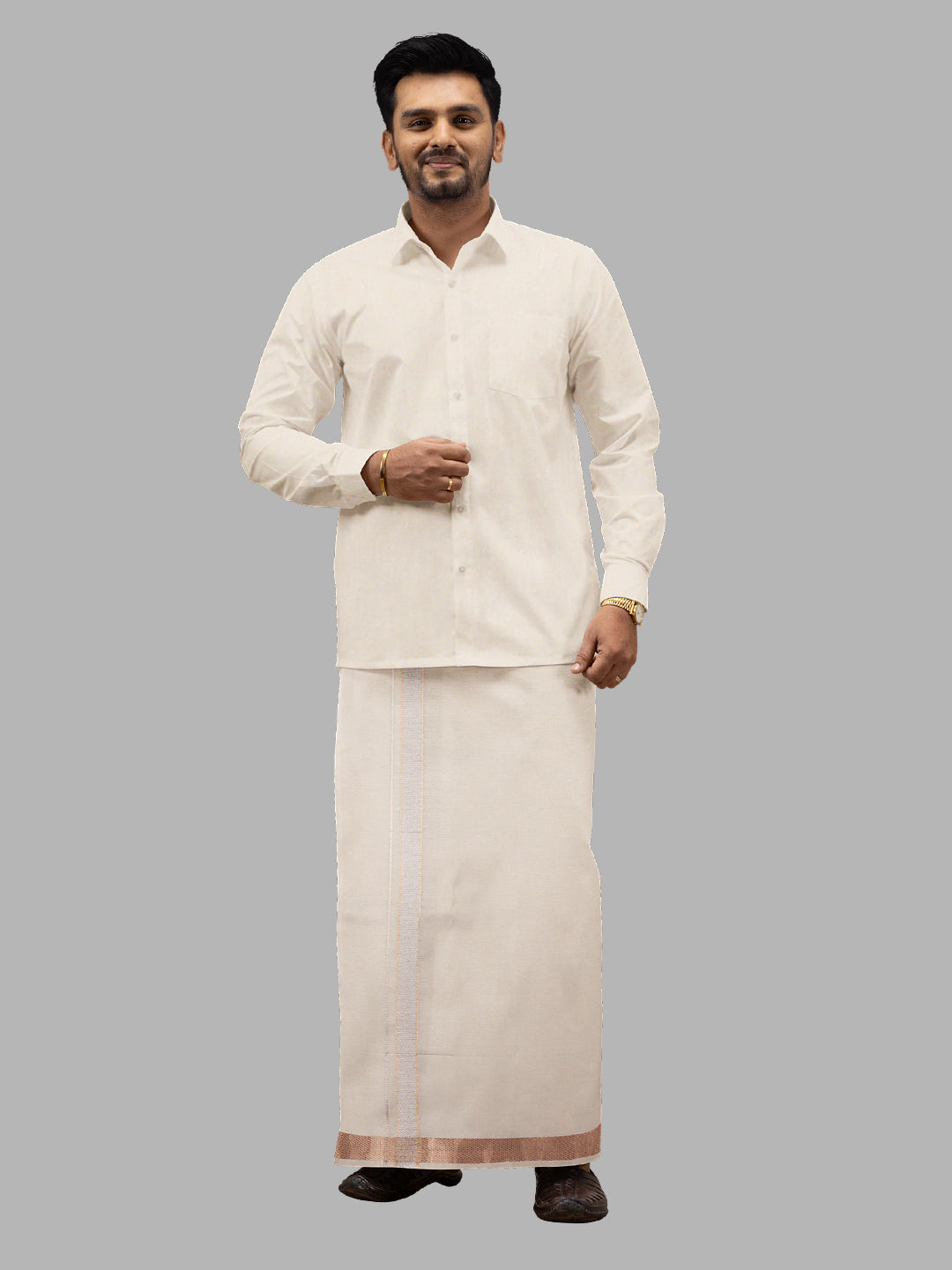 Men Tissue Unstitched Shirting & Dhoti Celebrity Set Copper UFA01