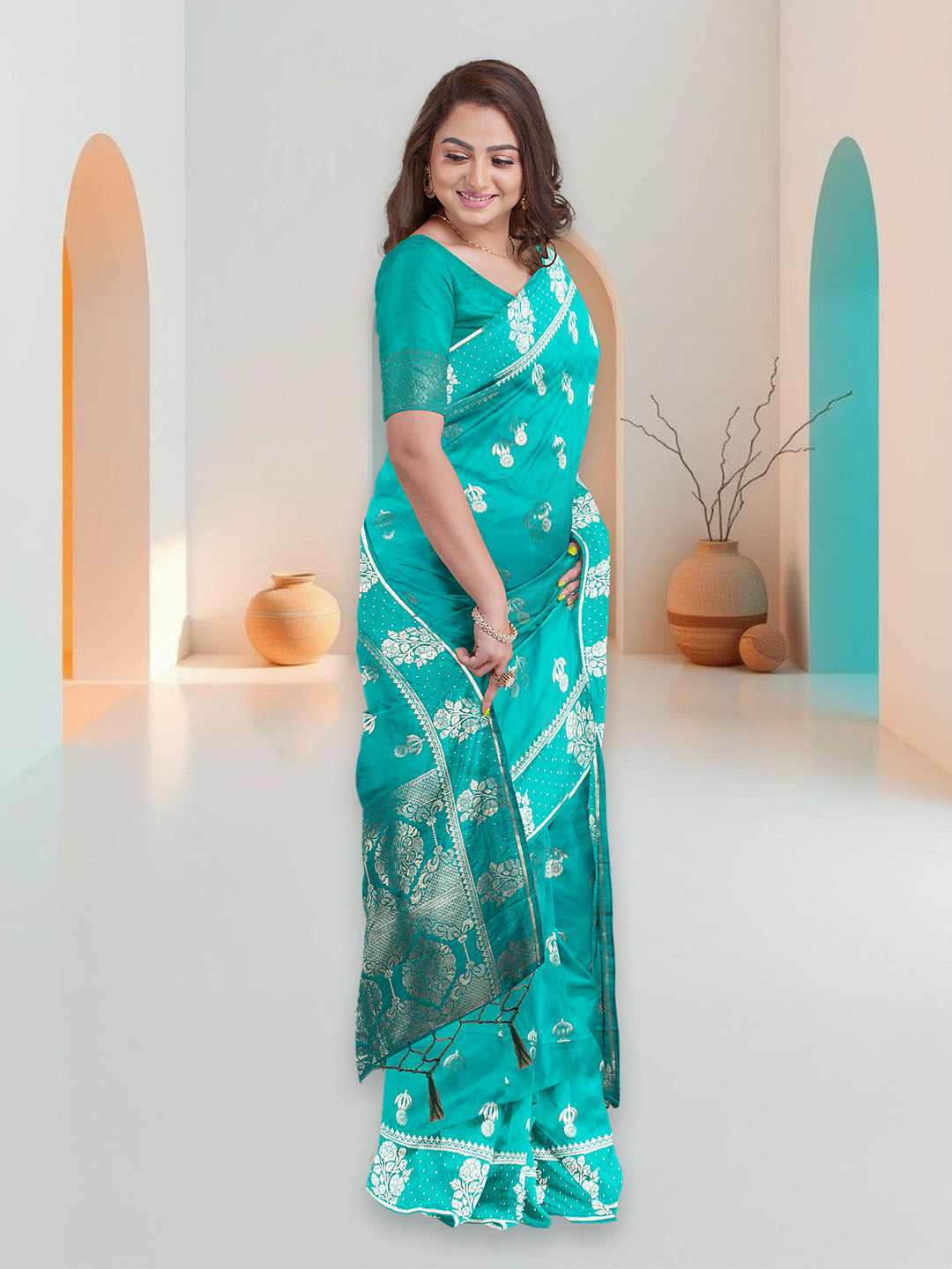 Women Ramar Green Art Silk Printed Saree ASS88