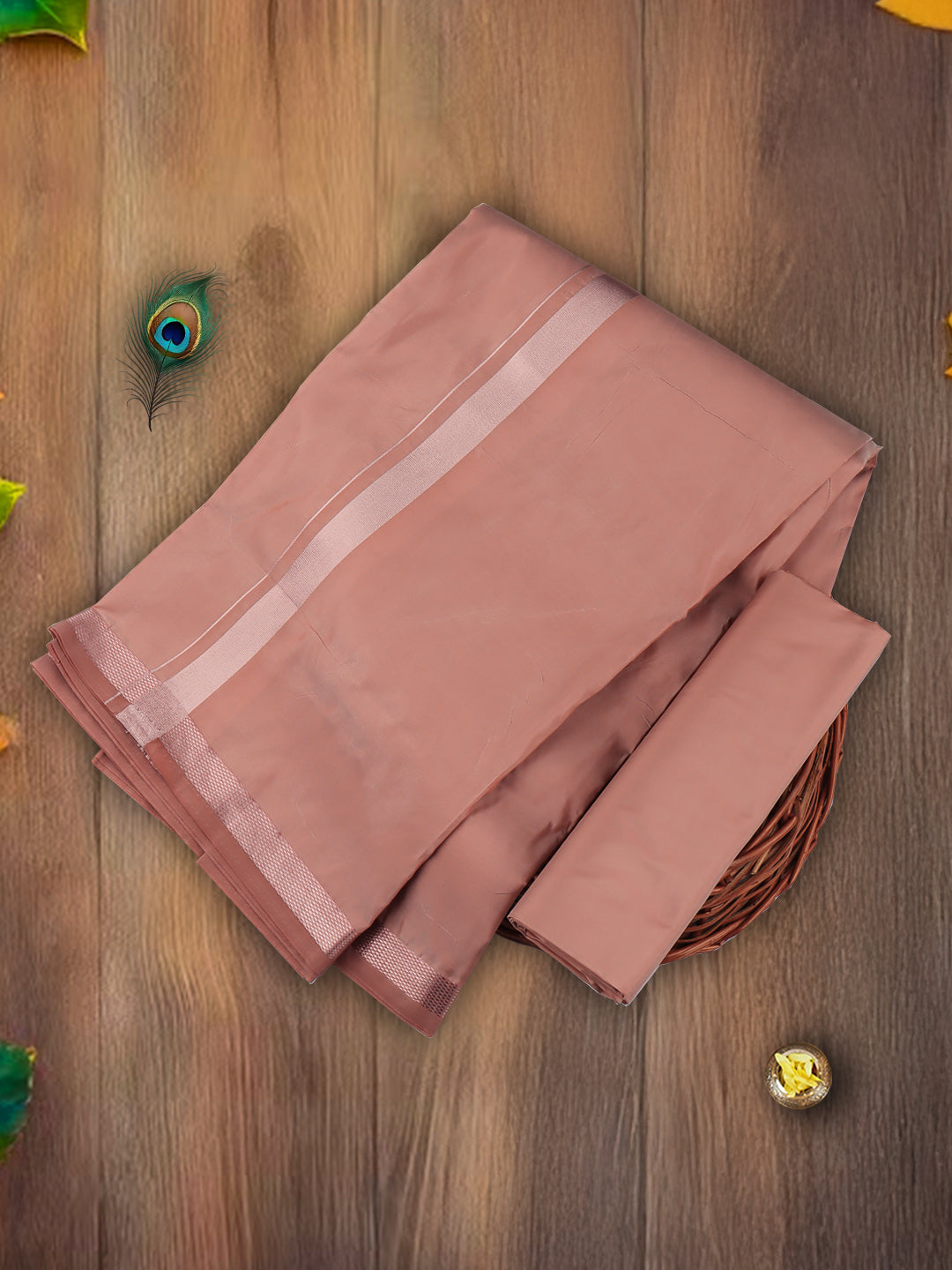 Men Art Silk Jari Dhoti & Shirting Set Copper Ashirwath(3*1)