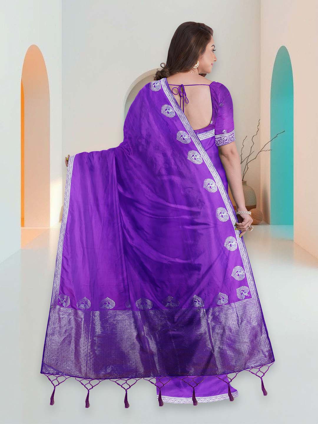 Women Purple Art Silk Printed Saree ASS91
