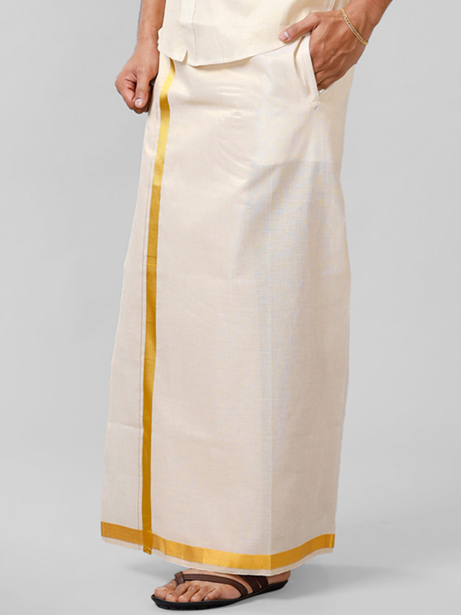 Mens Readymade Tissue Single Dhoti with Jari Border Viceroy Gold-Side view