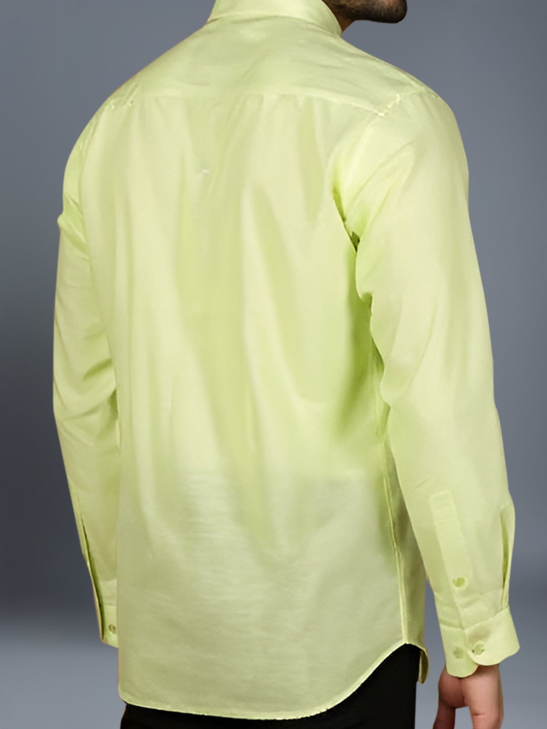 Men Greenish Yellow Linen Cotton Chinese Collar Shirt LF3