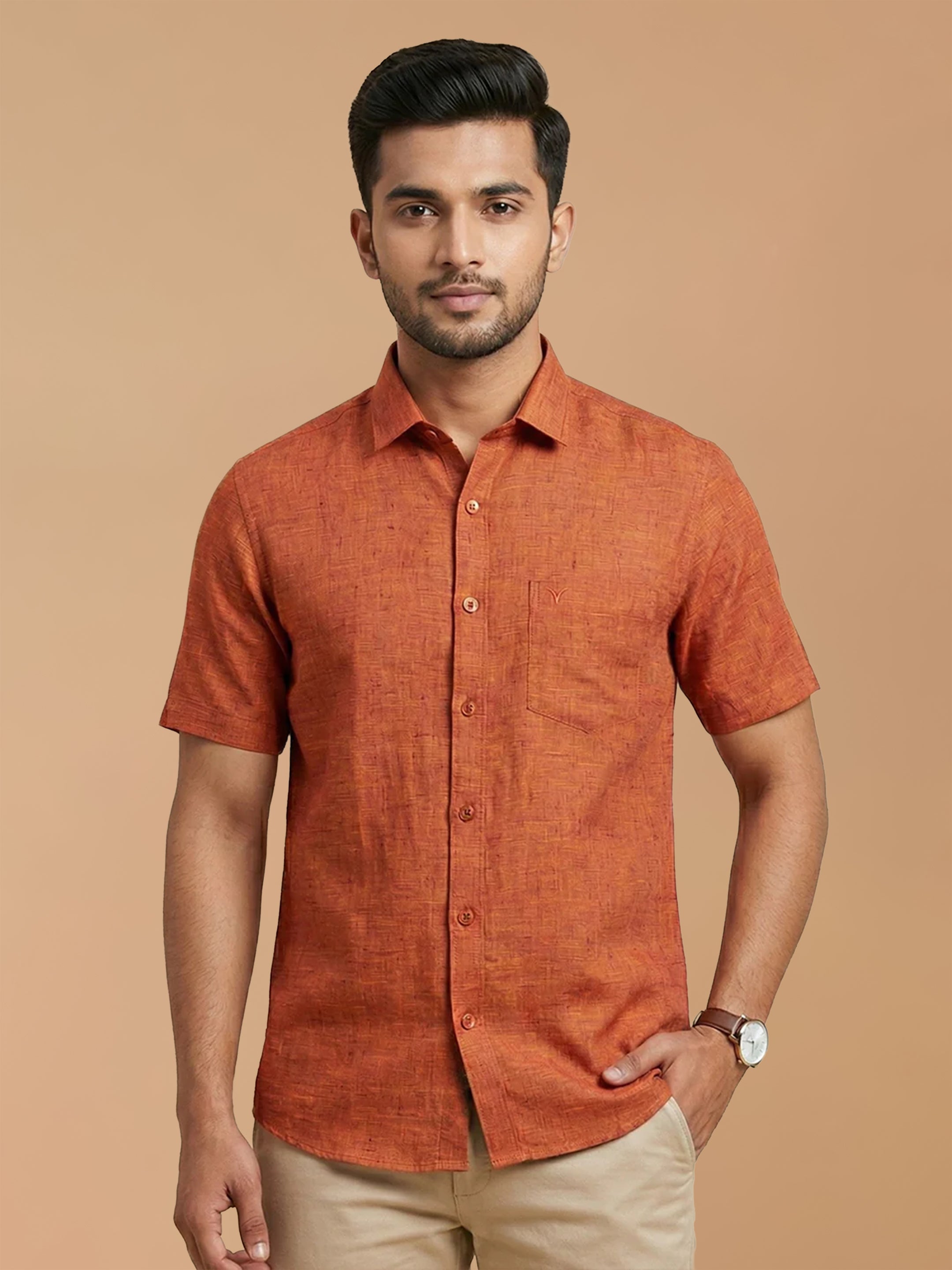 Pure Linen Strong Orange Smart Fit Shirt L90