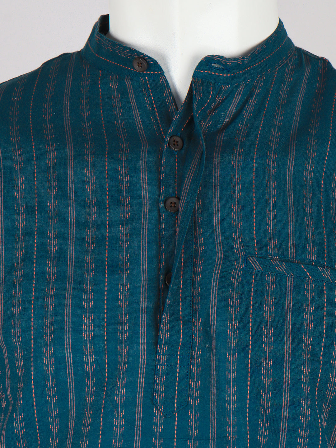 Men Cotton Short Length Self Design Pocket Kurta Peacock Blue RJ47
