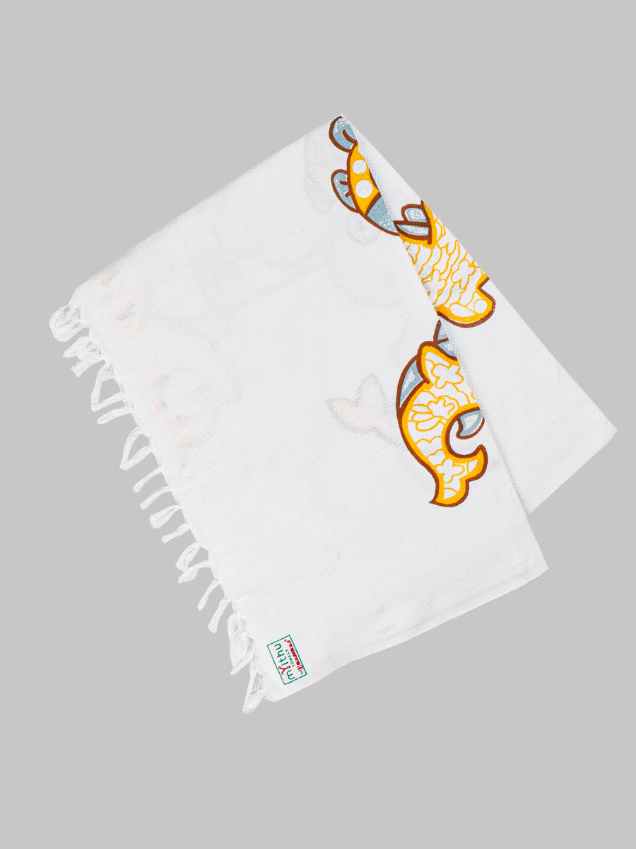 White Cotton Printed Towel (Pack of 2)-View nine