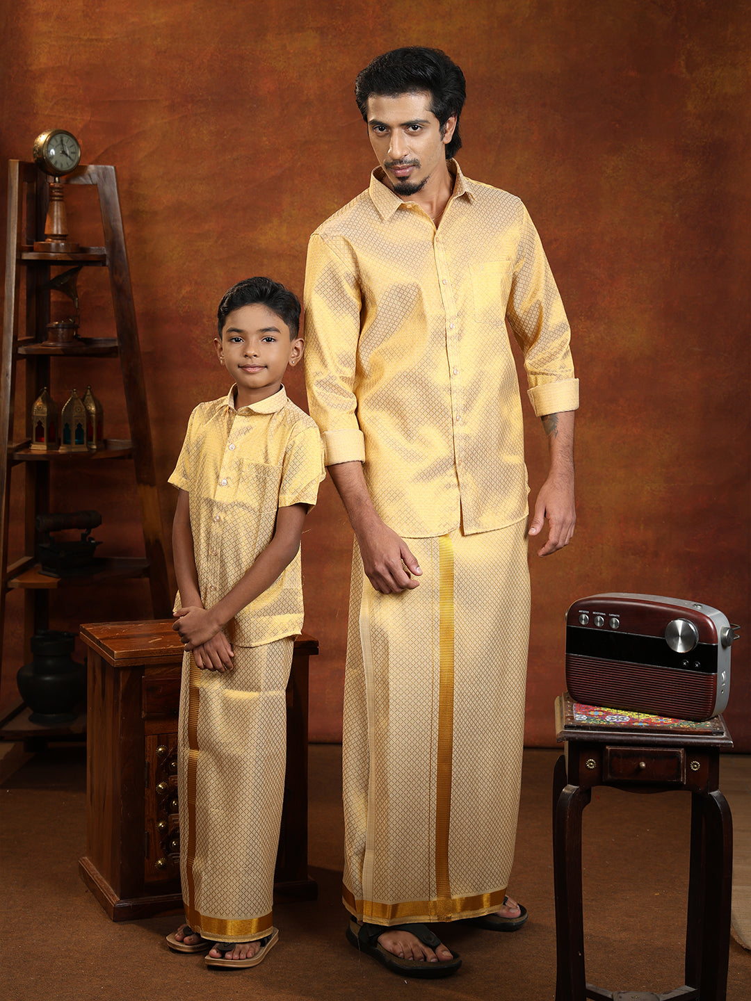 Like Father Like Son Tissue Jacquard Shirt with Matching Dhoti Set GDP3