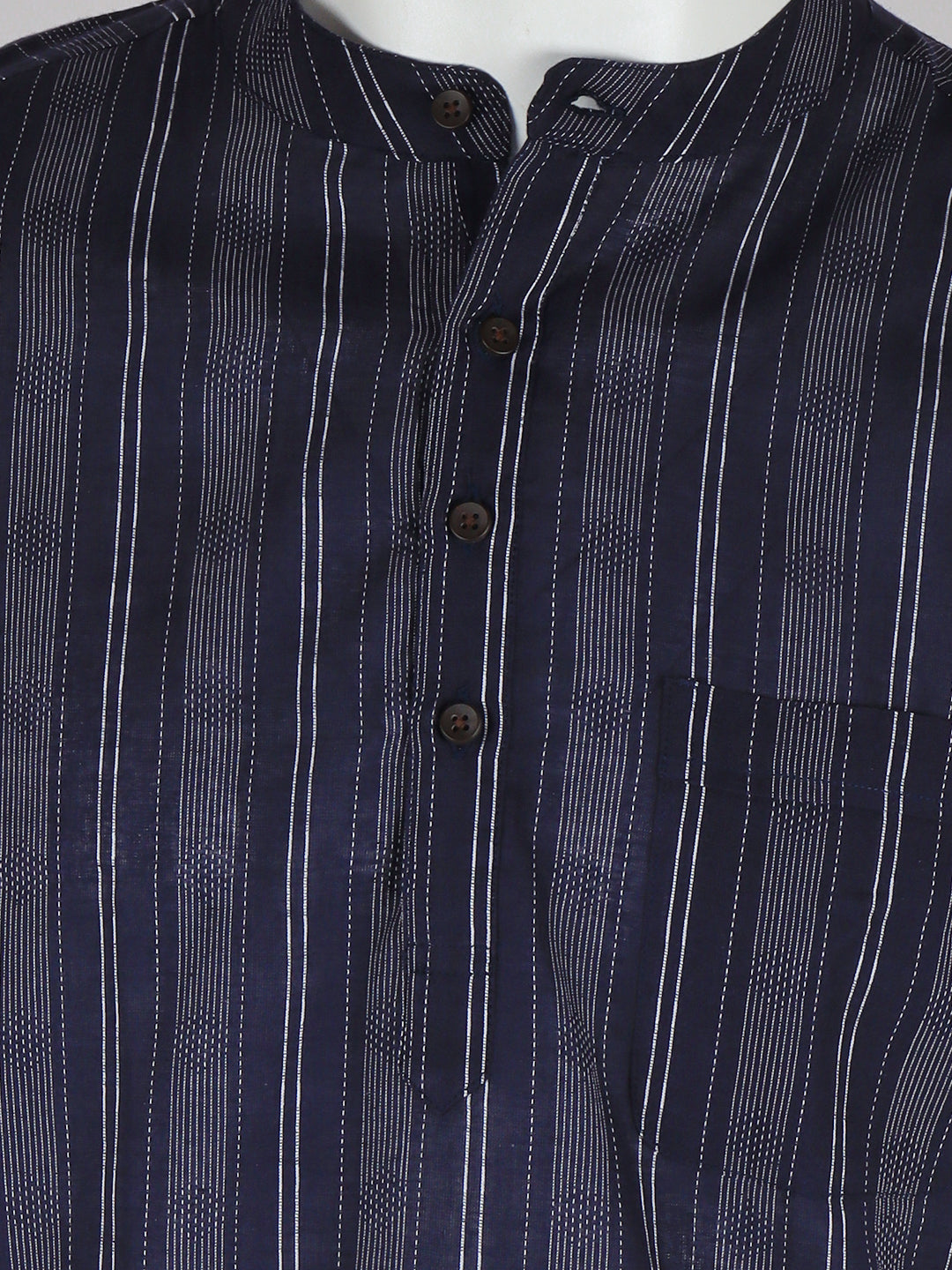 Men Cotton Short Length Striped Pocket Kurta Blue RJ03