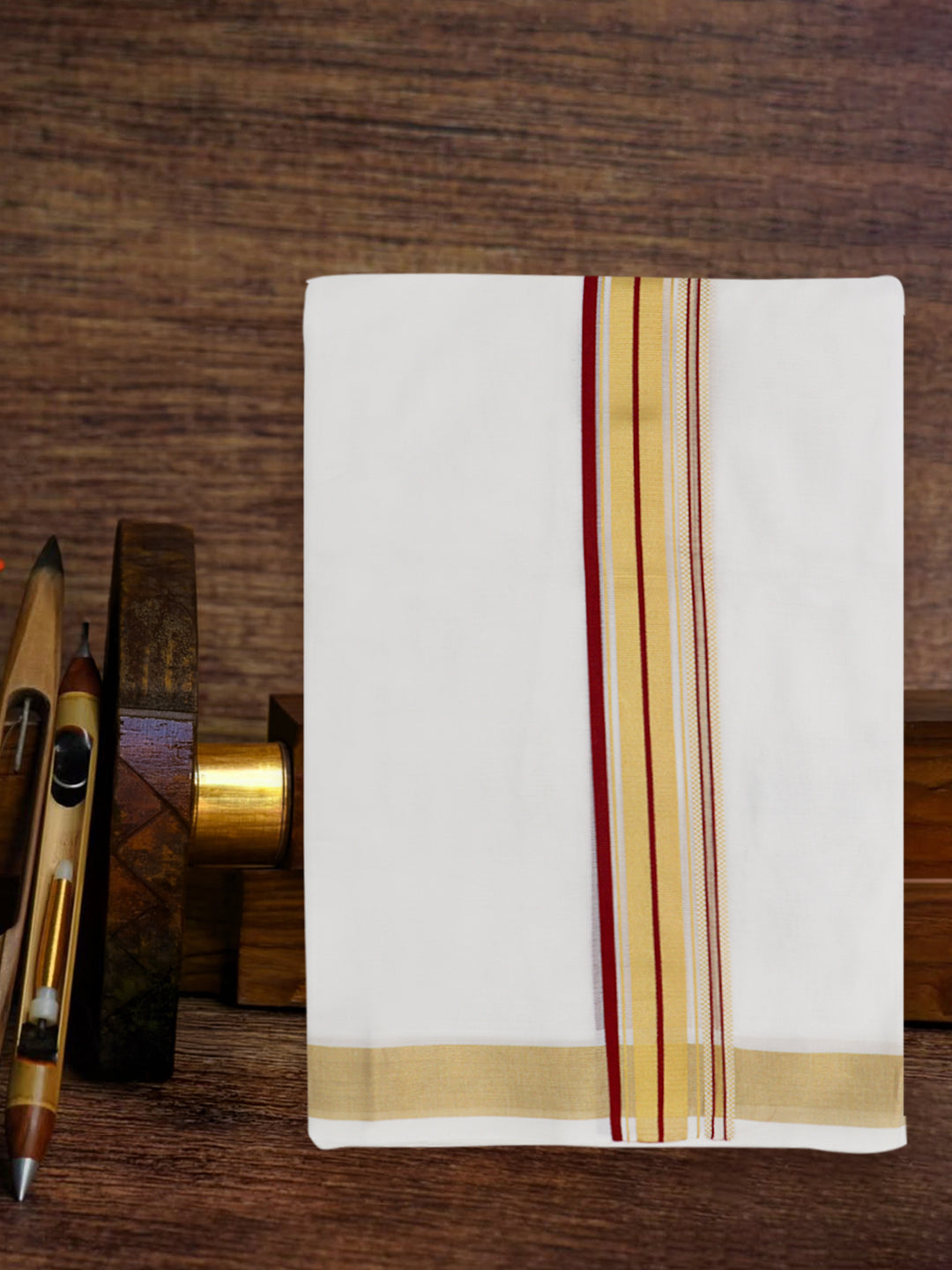 Men Premium Handloom White Dhoti with Fancy Jari Border HLM115