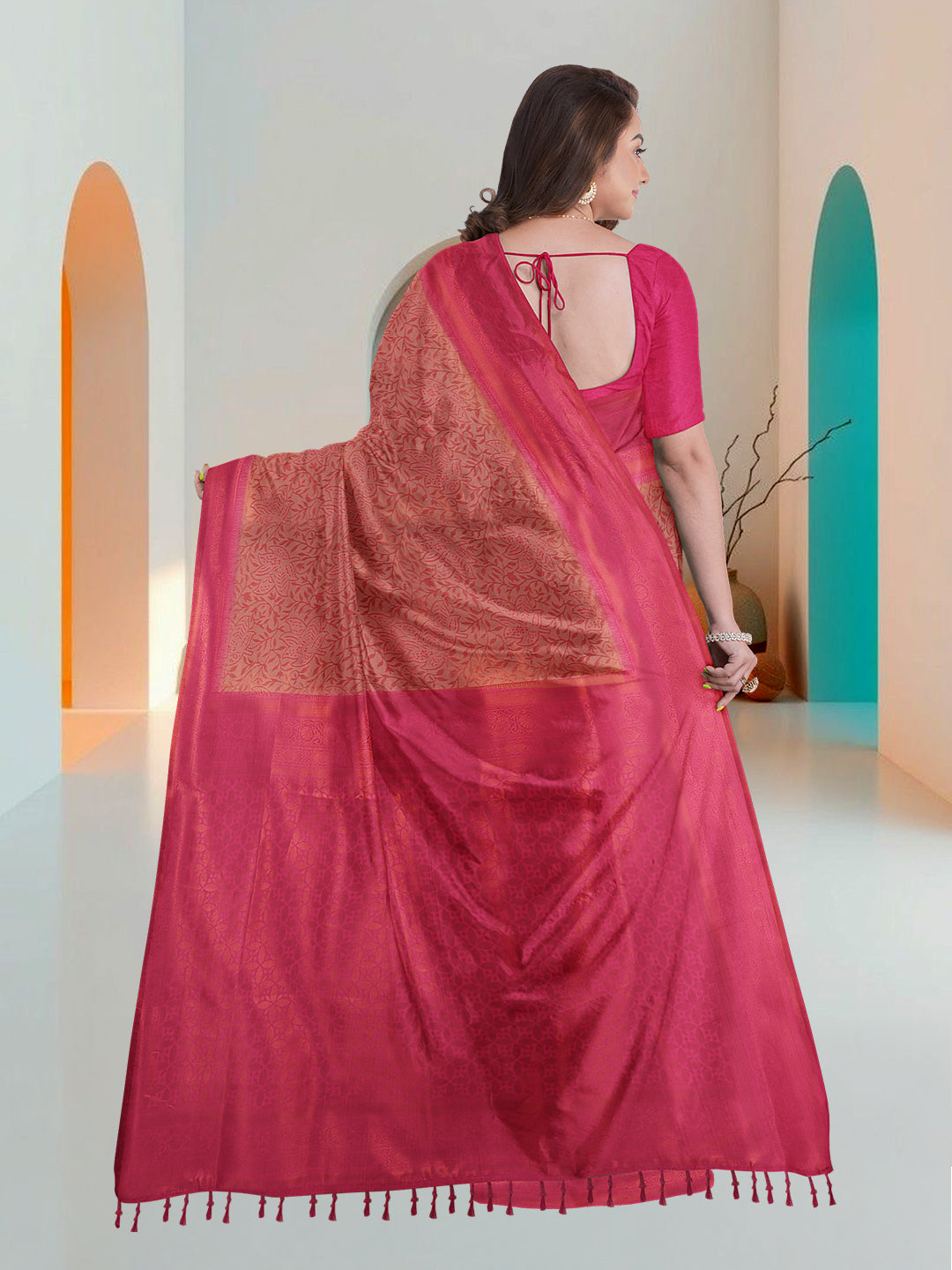 Women Pink Art Silk Printed Saree ASS53